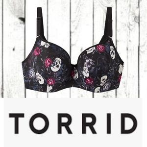 TORRID Bra 40G Full Coverage Lined Balconette 360 Back Smoothing Skull Floral